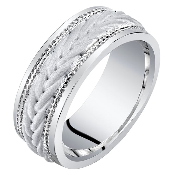 Mens Sterling Silver 6.5mm Double Row Ridged Wedding Band Ring 
