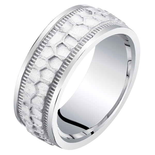 Men's Sterling Silver Hammered Pattern Wedding Ring Band