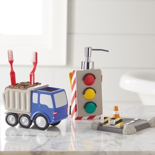 Dream Factory Trains and Trucks 3 Piece Bath Accessories Set - Grey