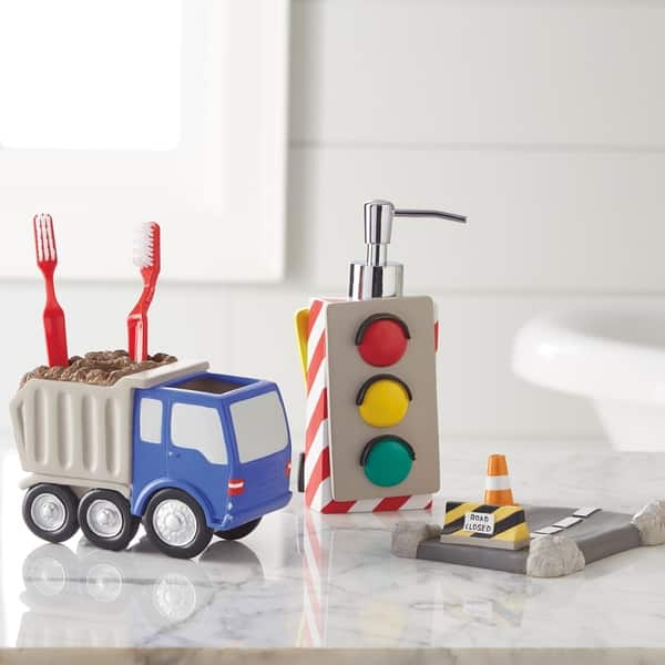 slide 2 of 4, Dream Factory Trains and Trucks 3 Piece Bath Accessories Set - Grey