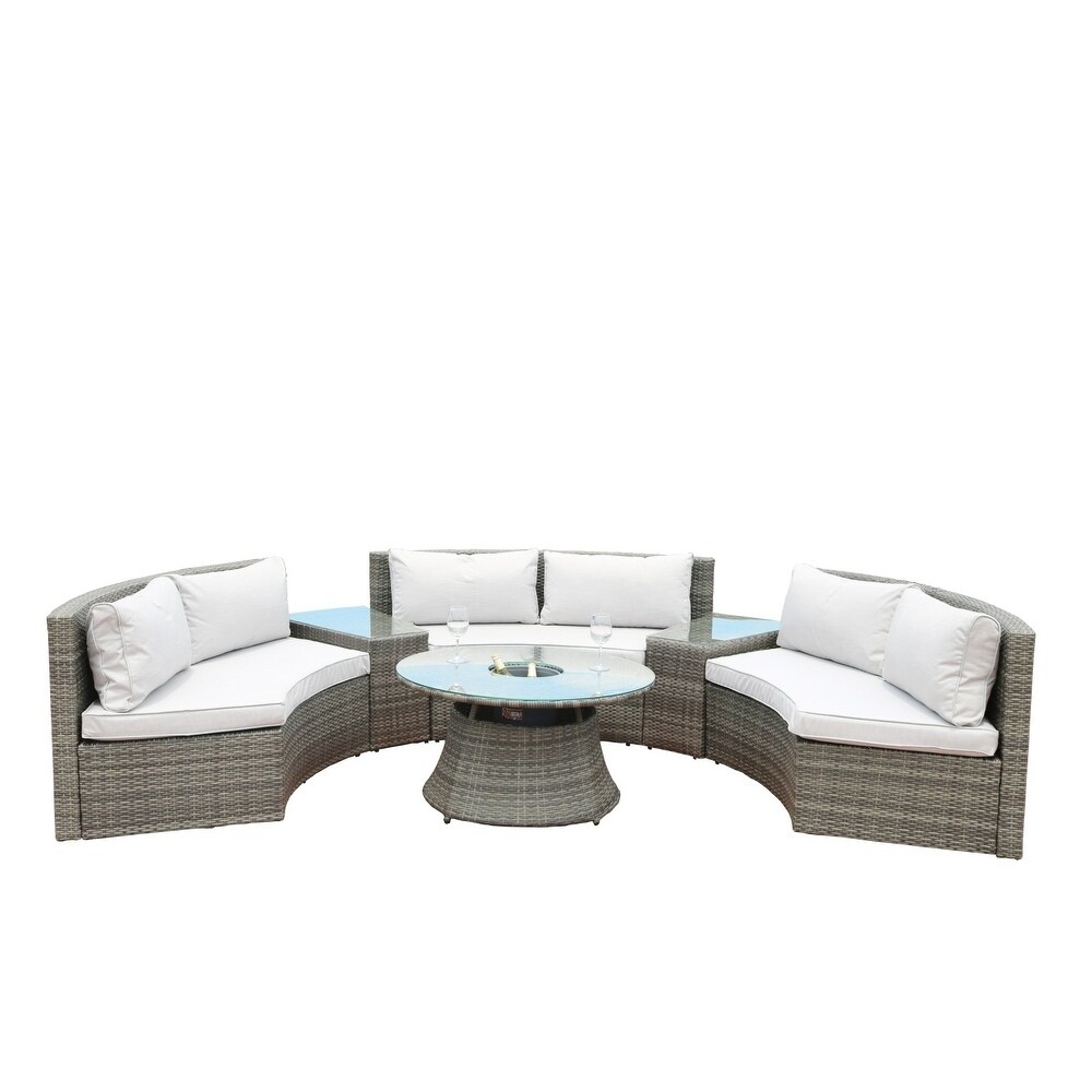 Shop Havenside Home 6 Piece Outdoor Wicker Half Round Sectional