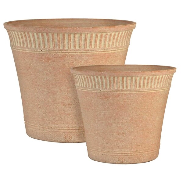 Happy Planter, Natural Stone, Plastic Resin Fiberglass, Color - Washed Terra Cotta, Set of 2