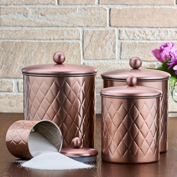 4 Pc. Rose Gold Embossed Diamond Canister Set, 4¾ Qt, 3¾ Qt, 2¼ Qt, ¾ Qt - Rose Gold