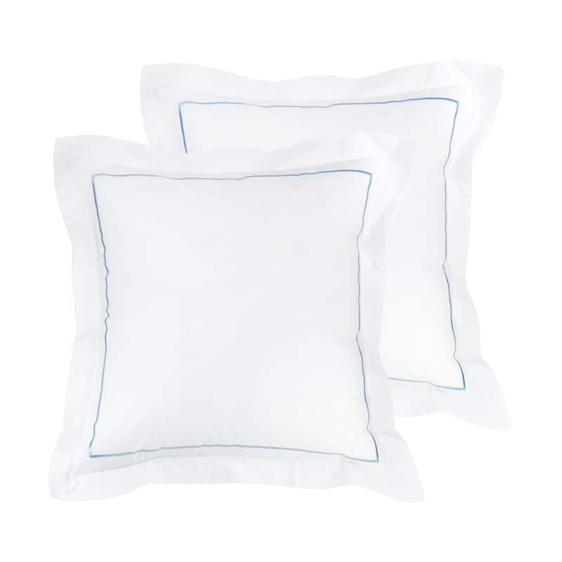 300 Thread Count Cotton Percale Single Marrow Embroidered Sham Cover Set - Blue