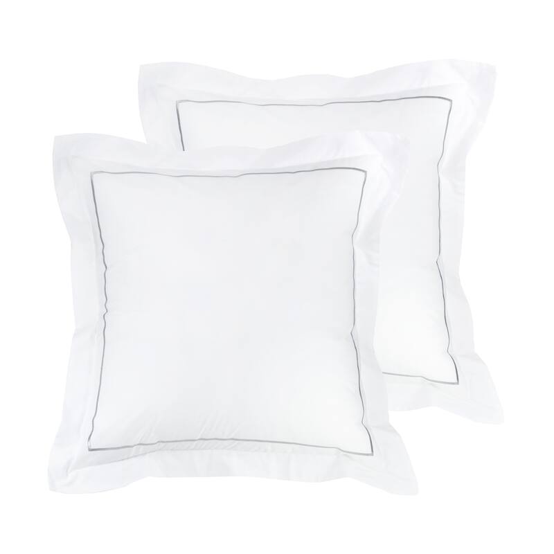 300 Thread Count Cotton Percale Single Marrow Embroidered Sham Cover Set - Grey