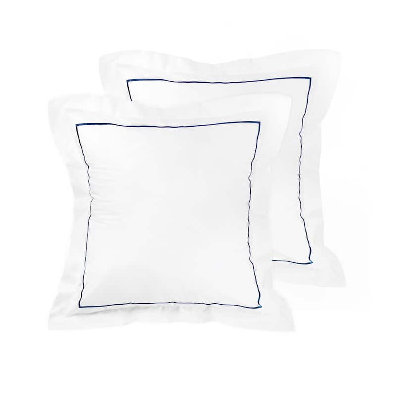 300 Thread Count Cotton Percale Single Marrow Embroidered Sham Cover Set - Navy