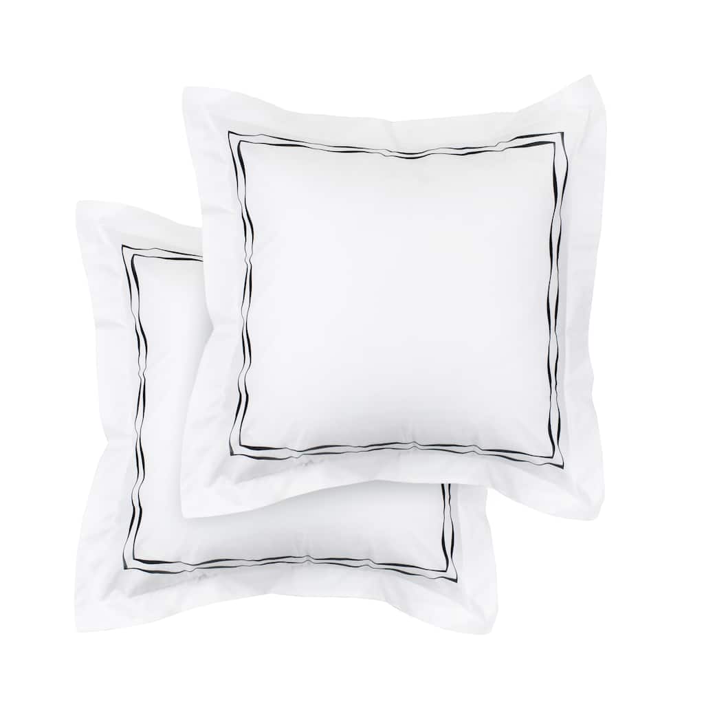 300 Thread Count Cotton Percale Wavy Stripe Embroidered Sham Cover Set