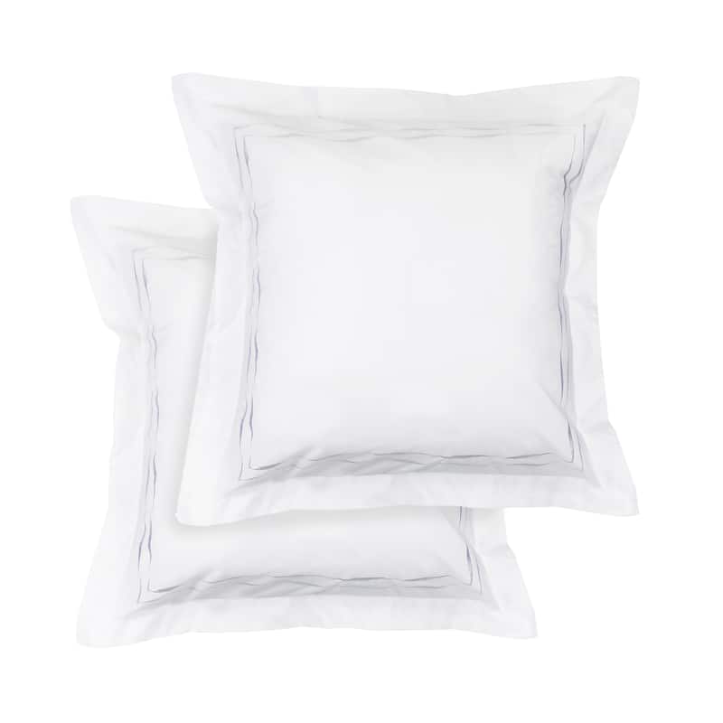 300 Thread Count Cotton Percale Wavy Stripe Embroidered Sham Cover Set