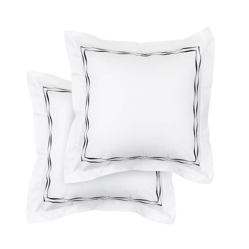 300 Thread Count Cotton Percale Wavy Stripe Embroidered Sham Cover Set