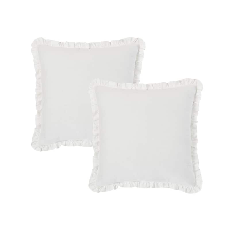 Linen Cotton Ruffle Euro Sham Cover Set - White - Set of 2 - Euro Square