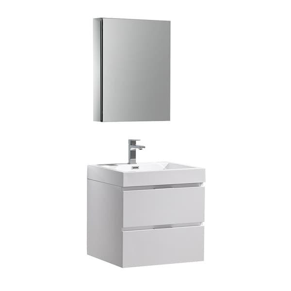 Fresca Valencia 24" Glossy White Wall Hung Modern Bathroom Vanity w/ Medicine Cabinet