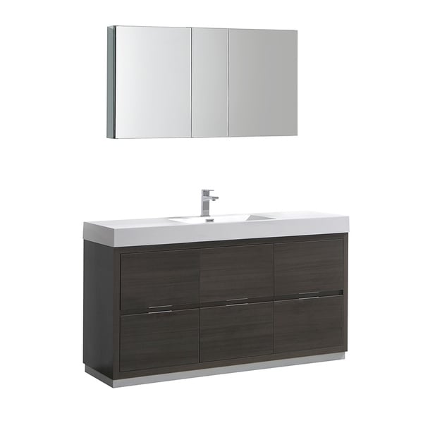 Fresca Valencia 60" Gray Oak Free Standing Modern Bathroom Vanity w/ Medicine Cabinet