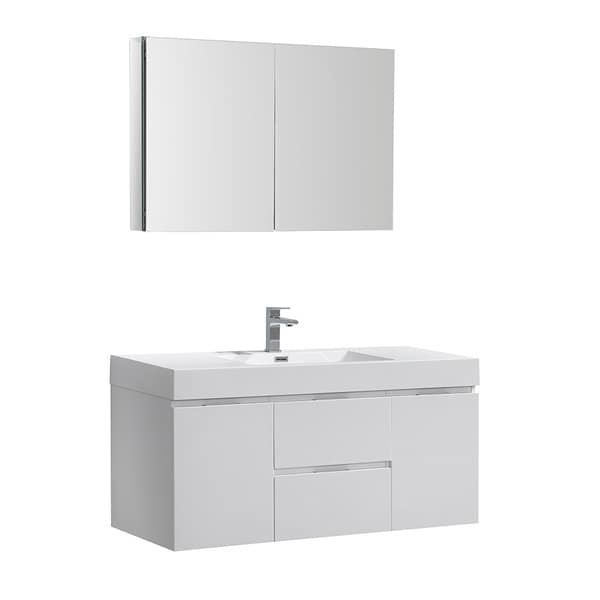 Fresca Valencia 48" Glossy White Wall Hung Modern Bathroom Vanity w/ Medicine Cabinet