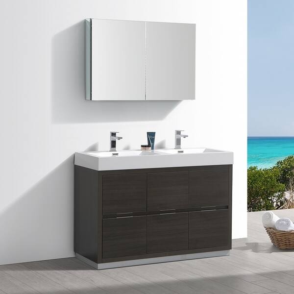 Shop Fresca Valencia 48 Gray Oak Free Standing Double Sink Modern Bathroom Vanity W Medicine Cabinet Overstock 27202365