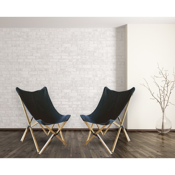 Canvas and Bamboo Butterfly Chair Black 2 Piece Set Bed Bath