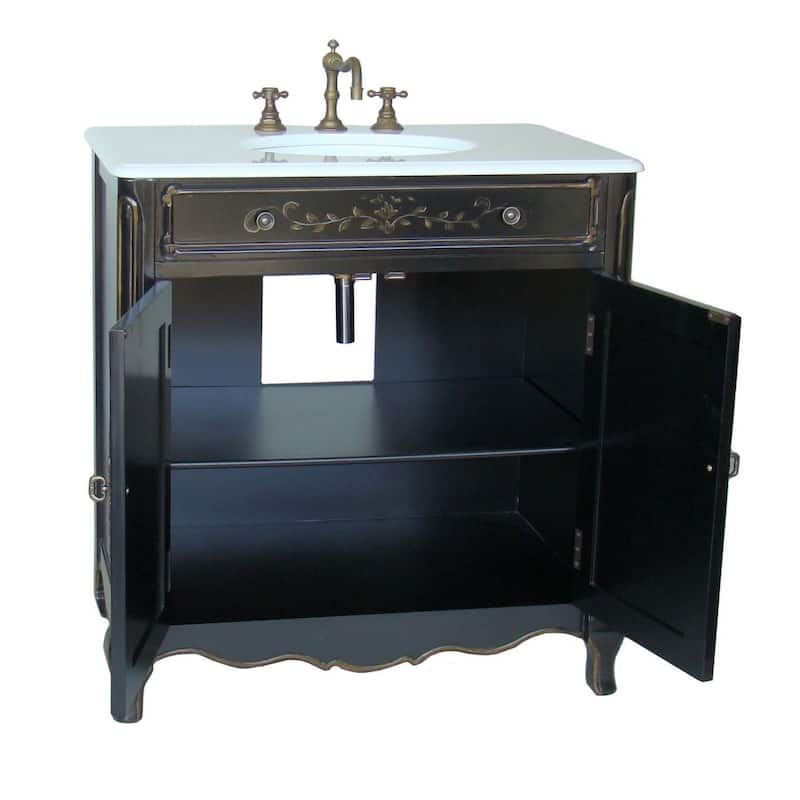 32" Benton Collection Decoroso Hand Painted Black Bathroom Vanity