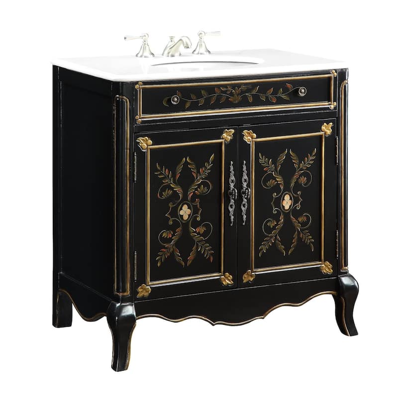 32" Benton Collection Decoroso Hand Painted Black Bathroom Vanity