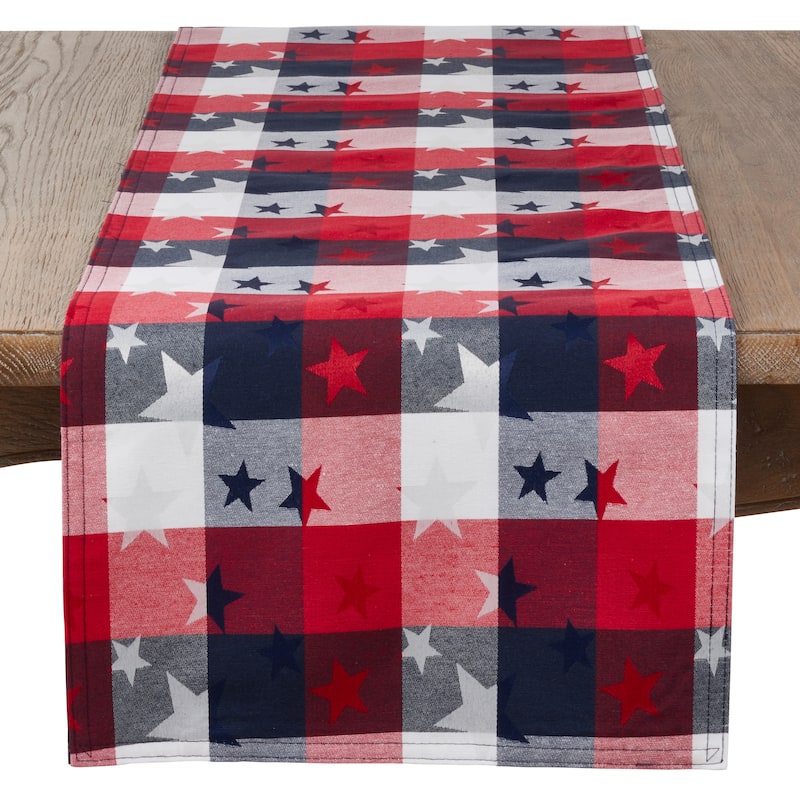 Patriotic Plaid & Star Design Table Runner - 16" x 120"
