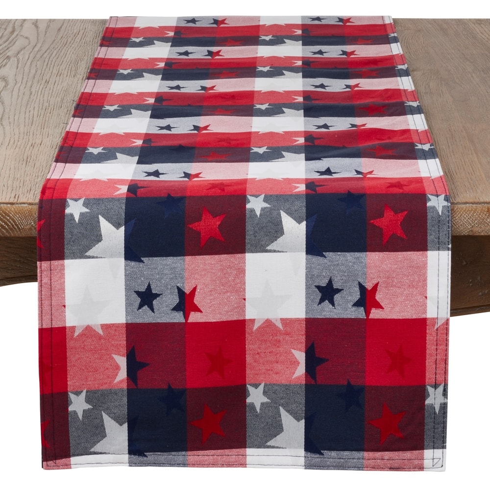 Patriotic Plaid & Star Design Table Runner