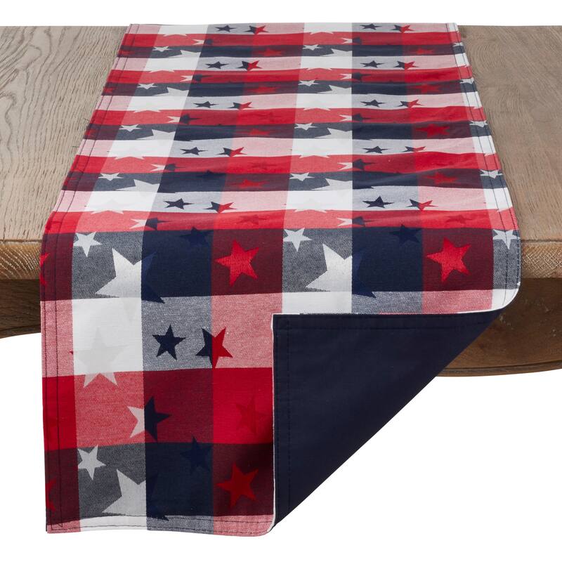 Patriotic Plaid & Star Design Table Runner