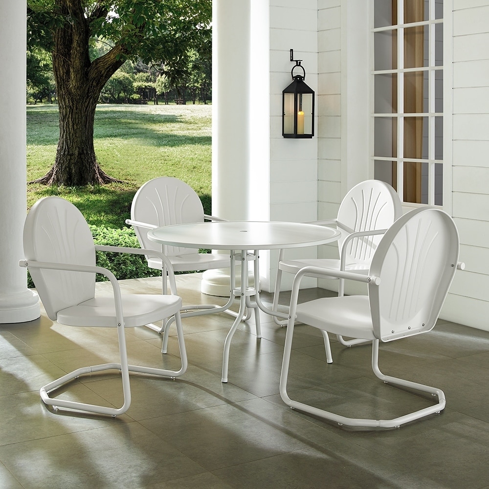 Shop Black Friday Deals On Howard Bay White Metal 5 Piece Outdoor Dining Set With 39 Inch Table And White Chairs By Havenside Home Overstock 27211791