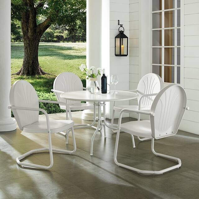 Howard Bay White Metal 5-piece Outdoor Dining Set with 39-inch Table and White Chairs by Havenside Home - White - 5-Piece Sets