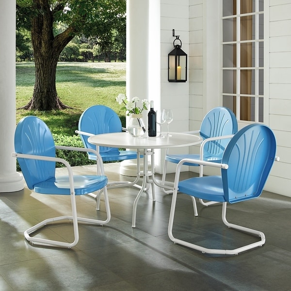 white and blue patio set