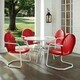 Havenside Home Howard Bay White Metal 5-piece Outdoor Dining Set with 39-inch Table and Red Chairs - Thumbnail 4