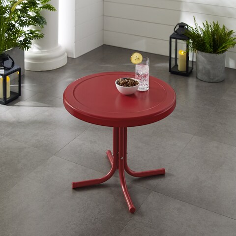 Retro Metal Side Table In Coral Red