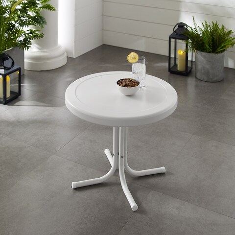 Retro Metal Side Table In Alabaster White
