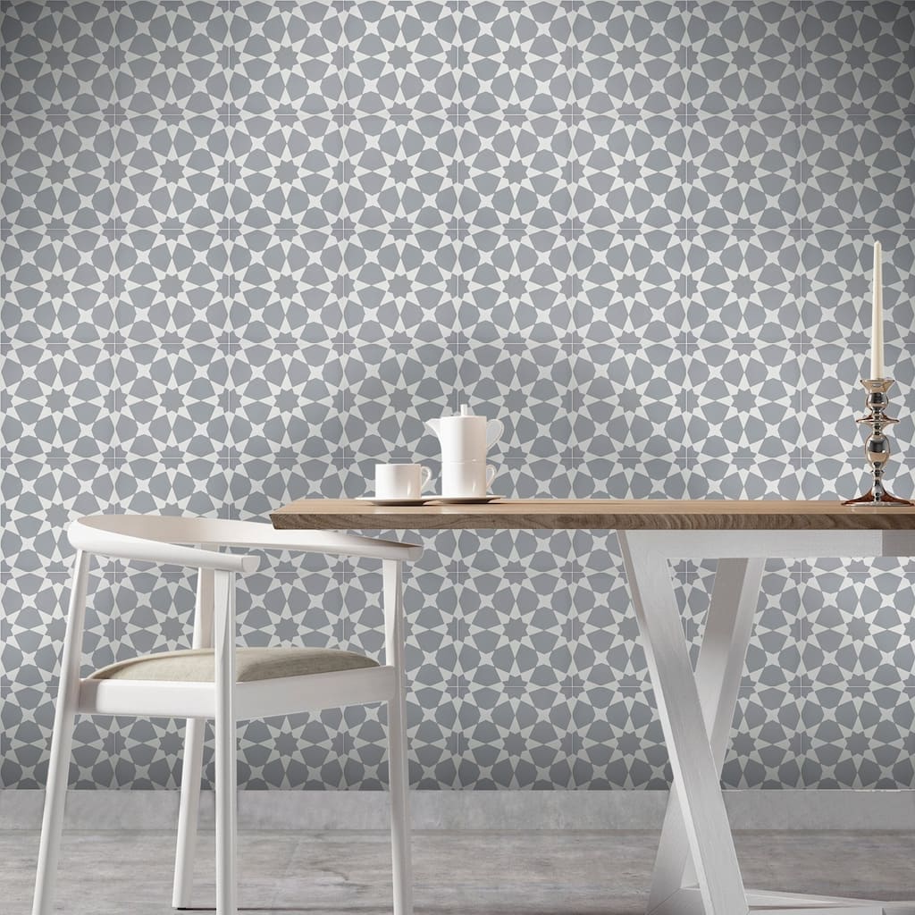 Handmade Medina 8''x8'' in Grey and White Tile, Pack of 12 (Morocco)