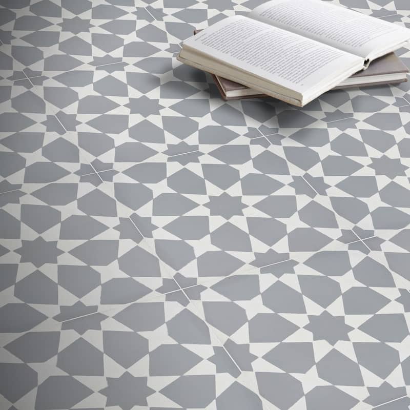 Handmade Medina 8''x8'' in Grey and White Tile, Pack of 12 (Morocco)