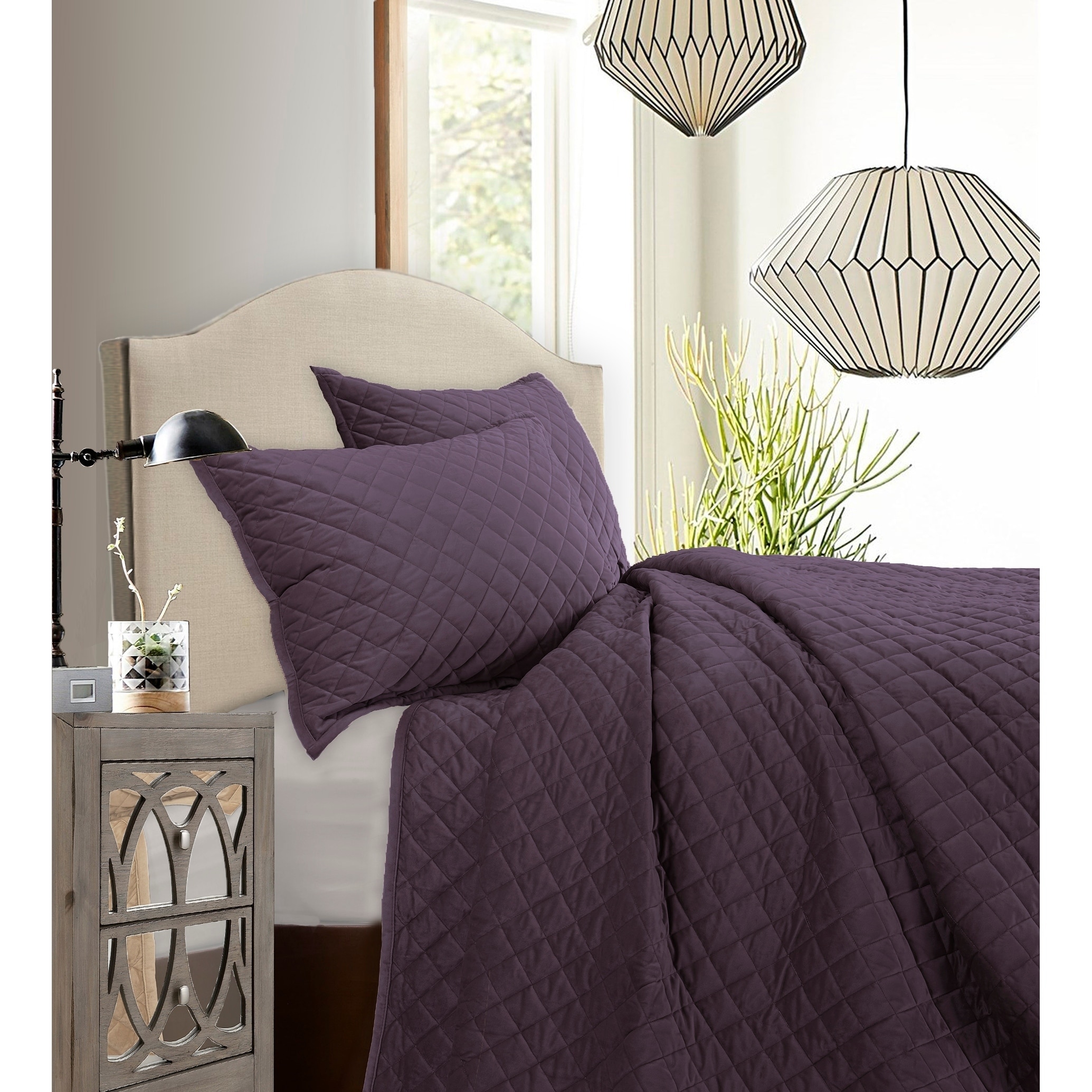 Shop Hiend Accents 3 Piece Velvet Quilt Set Full Queen Amethyst