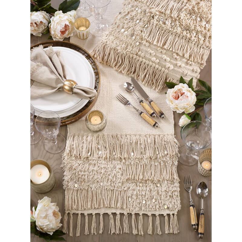 Cotton Table Runner With Sequin Moroccan Design