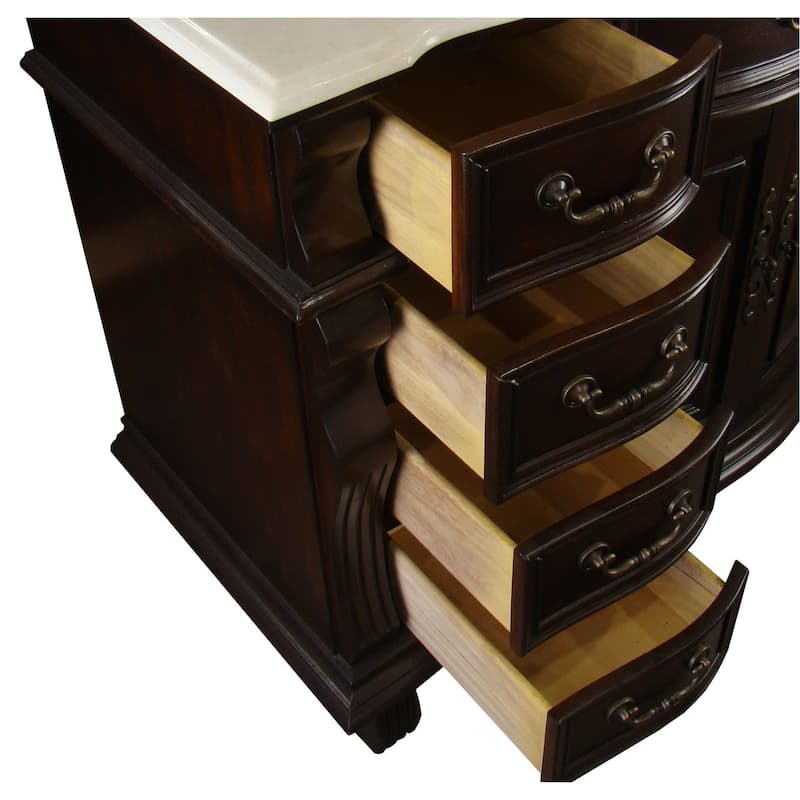 60 inch Antique Style Cherry Wood Hopkinton Bathroom Sink Vanity Creama Mafil Stone Top