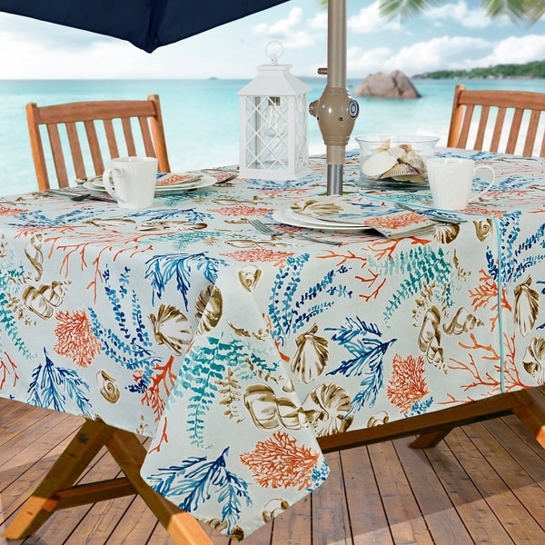 Shop Coastal Settings Stain Resistant Indoor Outdoor Tablecloth ...