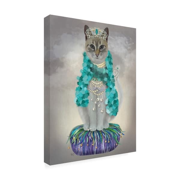 Shop Fab Funky Grey Cat With Bells Full Canvas Art Free