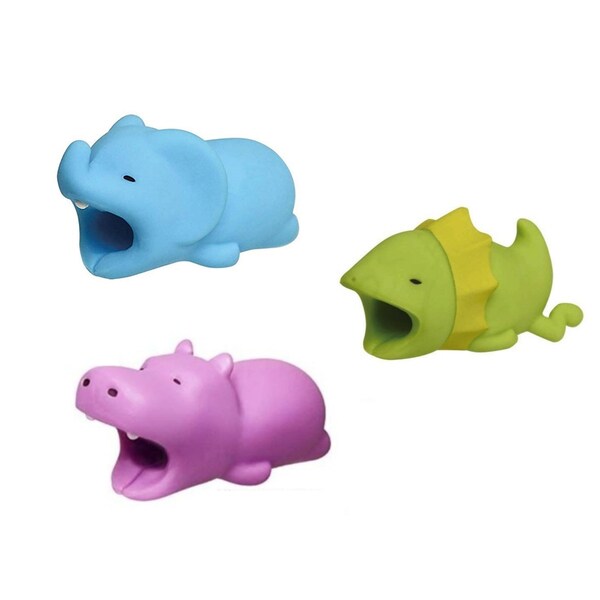 3-pack ZOO COLLECTION iPhone & Android Cable Protectors Animal Biters - Hippo, Elephant, Lizard