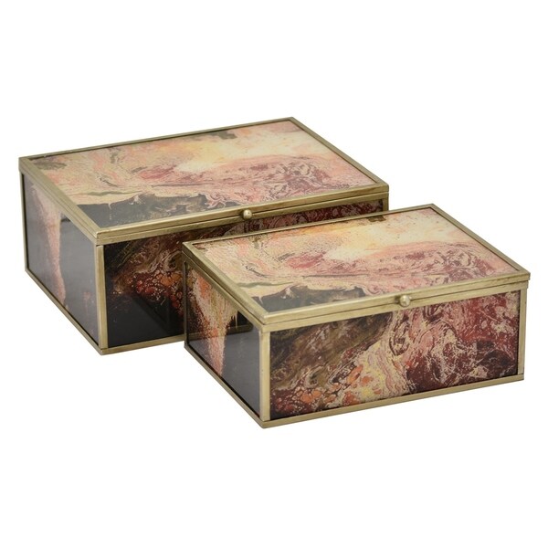 Three Hands Set Of Two Metal / Glass Boxes