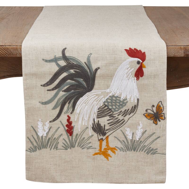 Long Table Runner With Embroidered Rooster Design