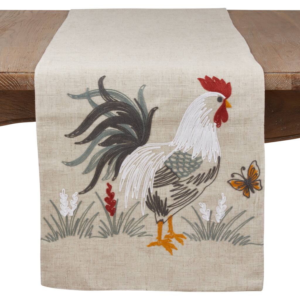 Long Table Runner With Embroidered Rooster Design