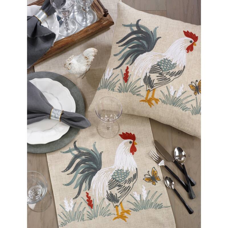 Long Table Runner With Embroidered Rooster Design