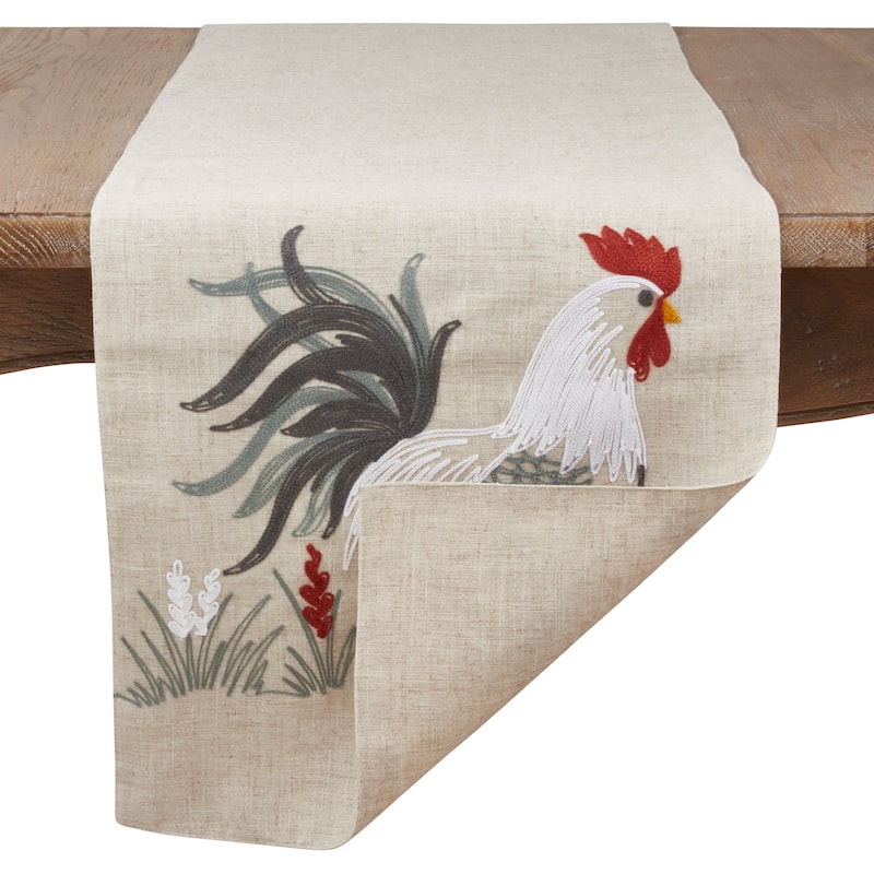 Long Table Runner With Embroidered Rooster Design