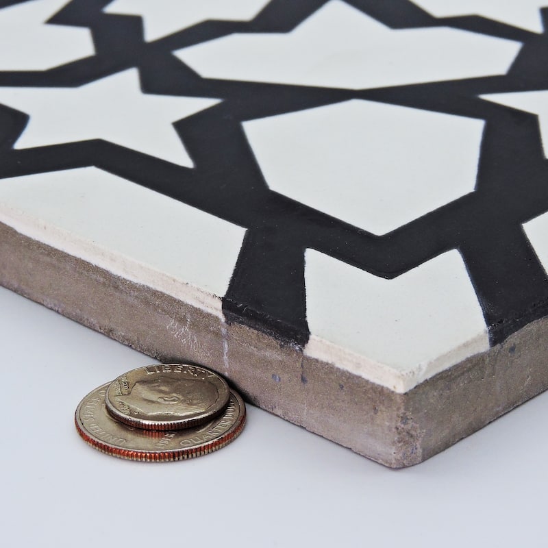 Handmade Bahja in White and Black Tile, Pack of 12 (Morocco)