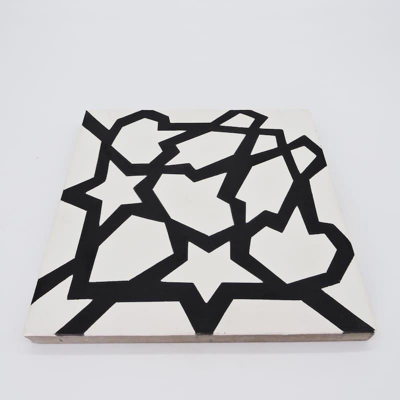 Handmade Bahja in White and Black Tile, Pack of 12 (Morocco)