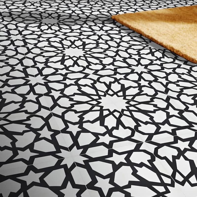 Handmade Bahja in White and Black Tile, Pack of 12 (Morocco)
