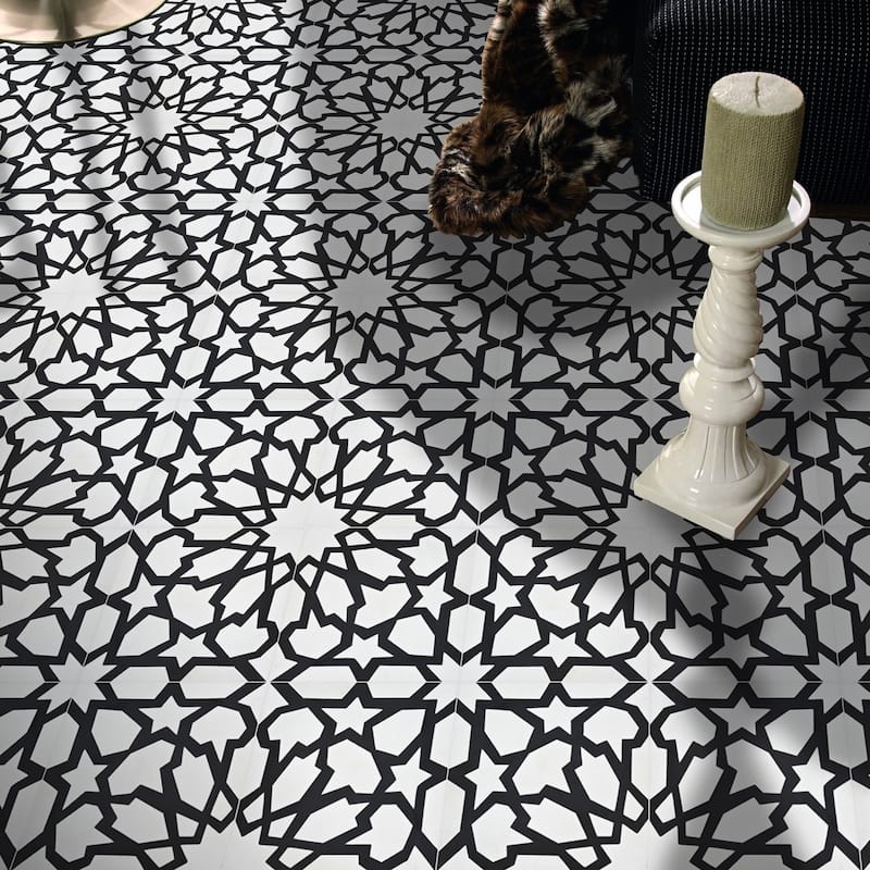 Handmade Bahja in White and Black Tile, Pack of 12 (Morocco)