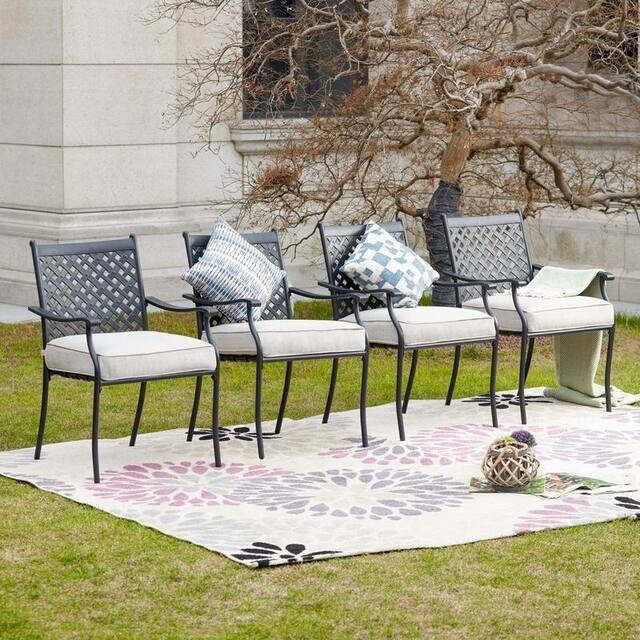 Patio Festival Outdoor Metal Dining Chair with Seat Cushion (4-Pack) - Beige