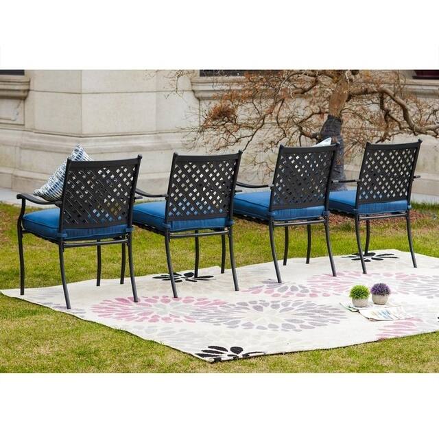 Patio Festival Outdoor Metal Dining Chair with Seat Cushion (4-Pack)
