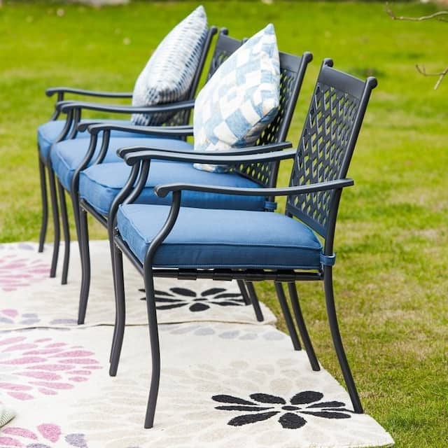 Patio Festival Outdoor Metal Dining Chair with Seat Cushion (4-Pack) - Blue